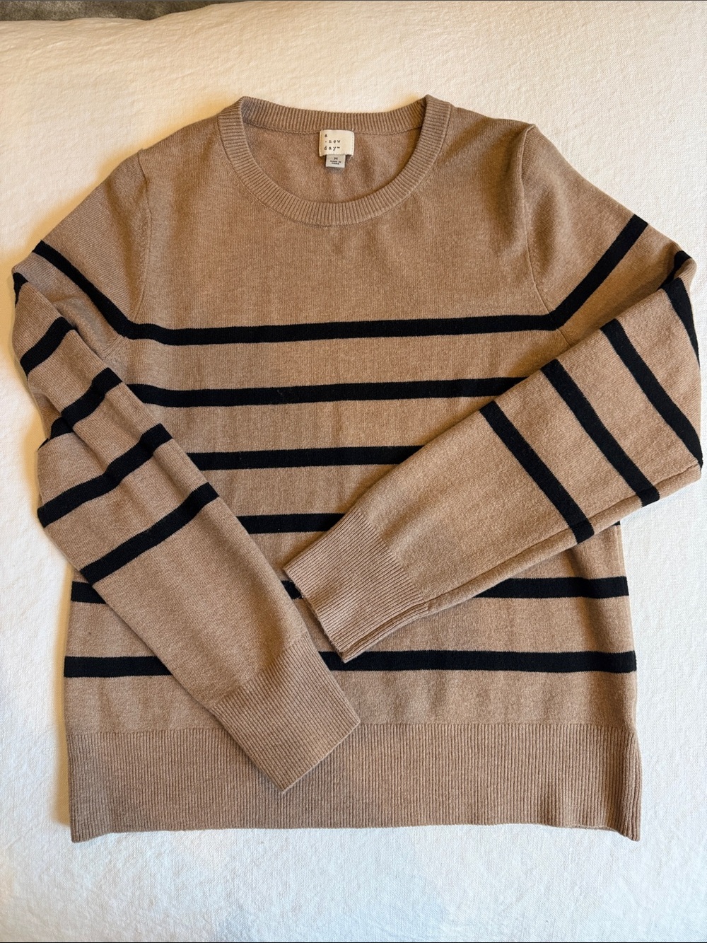 a new day Tan and Black Striped Crewneck Sweater